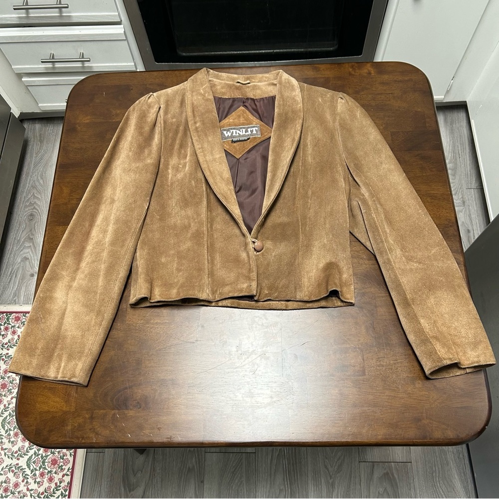 Vintage Winlit Suede Leather Blazer Jacket in Tan Size S